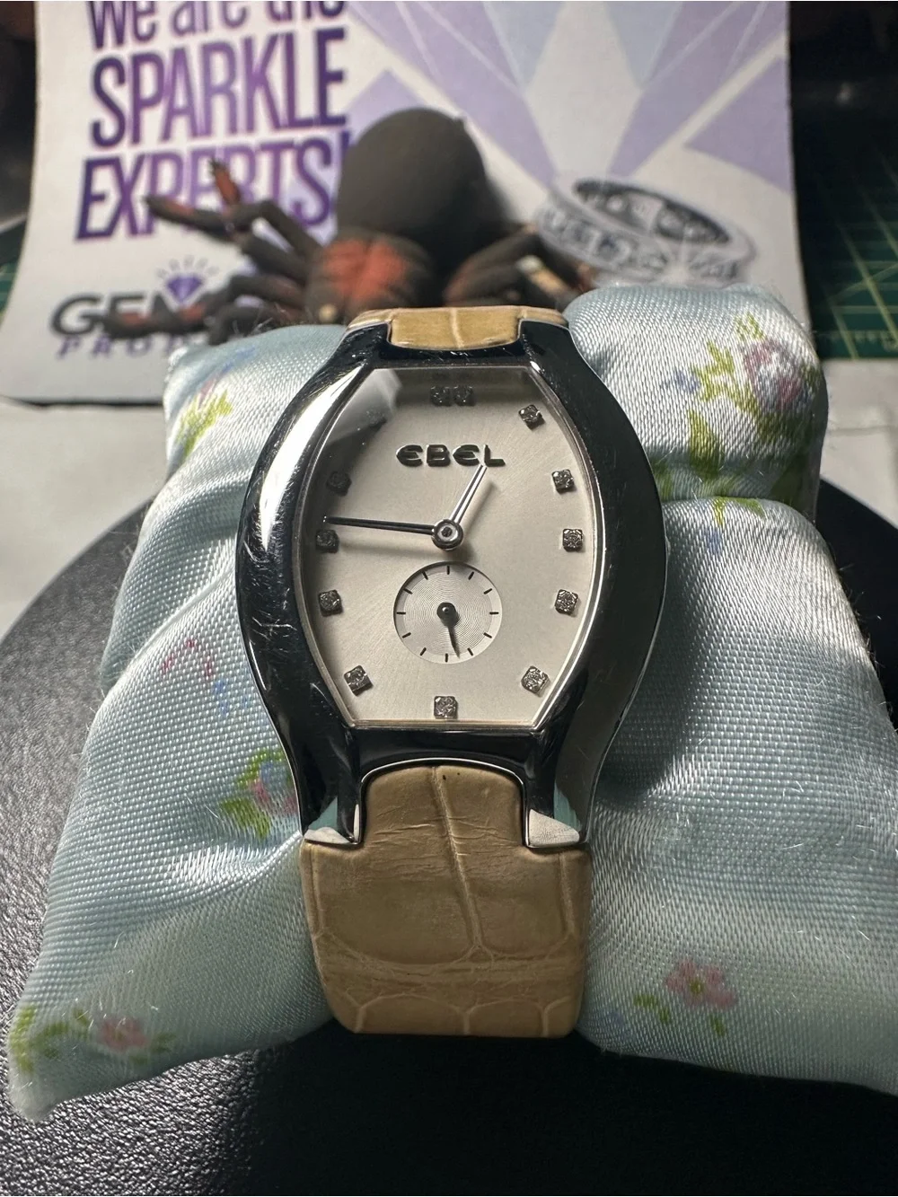 Women's Silver Dial Watch with Beige Leather Strap